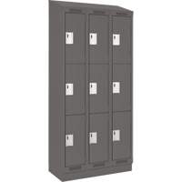 Clean Line Lockers, 3 -tier, Bank of 3, 36" x 18" x 82", Steel, Charcoal, Rivet (Assembled) Equipex