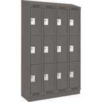 Clean Line Lockers, 3 -tier, Bank of 4, 48" x 18" x 82", Steel, Charcoal, Rivet (Assembled) Equipex