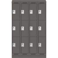 Clean Line Lockers, 3 -tier, Bank of 4, 48" x 18" x 82", Steel, Charcoal, Rivet (Assembled) Equipex
