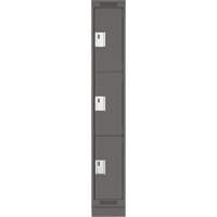 Clean Line Lockers, 3 -tier, 12" x 18" x 76", Steel, Charcoal, Rivet (Assembled) Equipex