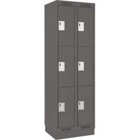 Clean Line Lockers, 3 -tier, Bank of 2, 24" x 18" x 76", Steel, Charcoal, Rivet (Assembled) Equipex