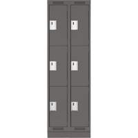 Clean Line Lockers, 3 -tier, Bank of 2, 24" x 18" x 76", Steel, Charcoal, Rivet (Assembled) Equipex
