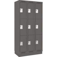 Clean Line Lockers, 3 -tier, Bank of 3, 36" x 18" x 76", Steel, Charcoal, Rivet (Assembled) Equipex