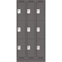 Clean Line Lockers, 3 -tier, Bank of 3, 36" x 18" x 76", Steel, Charcoal, Rivet (Assembled) Equipex