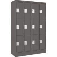 Clean Line Lockers, 3 -tier, Bank of 4, 48" x 18" x 76", Steel, Charcoal, Rivet (Assembled) Equipex