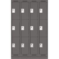 Clean Line Lockers, 3 -tier, Bank of 4, 48" x 18" x 76", Steel, Charcoal, Rivet (Assembled) Equipex