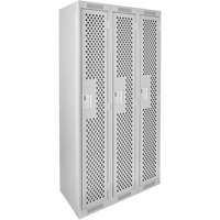Clean Line Lockers, Bank of 3, 36" x 12" x 72", Steel, Grey, Rivet (Assembled), Perforated Equipex