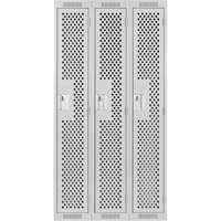 Clean Line Lockers, Bank of 3, 36" x 12" x 72", Steel, Grey, Rivet (Assembled), Perforated Equipex