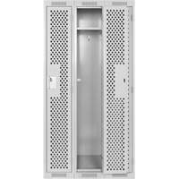 Clean Line Lockers, Bank of 3, 36" x 12" x 72", Steel, Grey, Rivet (Assembled), Perforated Equipex