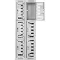 Casiers Clean Line, 3 niveaux, Bloc de 2, 24" x 12" x 72", Acier, Gris, Rivet (assembl&eacute;), Perfor&eacute; Equipex