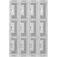 Casiers Clean Line, 3 niveaux, Bloc de 4, 48" x 12" x 72", Acier, Gris, Rivet (assembl&eacute;), Perfor&eacute; Equipex