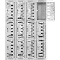 Casiers Clean Line, 3 niveaux, Bloc de 4, 48" x 12" x 72", Acier, Gris, Rivet (assembl&eacute;), Perfor&eacute; Equipex