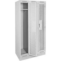 Clean Line Lockers, Bank of 3, 36" x 15" x 76", Steel, Grey, Rivet (Assembled), Perforated Equipex