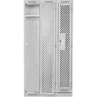 Clean Line Lockers, Bank of 3, 36" x 15" x 76", Steel, Grey, Rivet (Assembled), Perforated Equipex