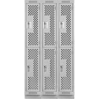 Clean Line Lockers, 2 -tier, Bank of 3, 36" x 12" x 76", Steel, Grey, Rivet (Assembled), Perforated Equipex