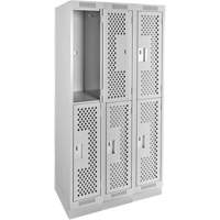 Clean Line Lockers, 2 -tier, Bank of 3, 36" x 12" x 76", Steel, Grey, Rivet (Assembled), Perforated Equipex