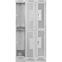 Clean Line Lockers, 2 -tier, Bank of 3, 36" x 12" x 76", Steel, Grey, Rivet (Assembled), Perforated Equipex