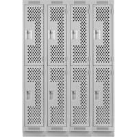 Clean Line Lockers, 2 -tier, Bank of 4, 48" x 12" x 76", Steel, Grey, Rivet (Assembled), Perforated Equipex