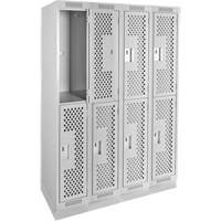 Clean Line Lockers, 2 -tier, Bank of 4, 48" x 12" x 76", Steel, Grey, Rivet (Assembled), Perforated Equipex
