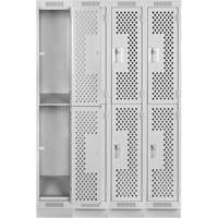 Clean Line Lockers, 2 -tier, Bank of 4, 48" x 12" x 76", Steel, Grey, Rivet (Assembled), Perforated Equipex