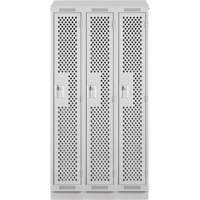 Clean Line Lockers, Bank of 3, 36" x 12" x 82", Steel, Grey, Rivet (Assembled), Perforated Equipex