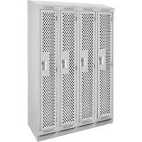 Clean Line Lockers, Bank of 4, 48" x 12" x 82", Steel, Grey, Rivet (Assembled), Perforated Equipex