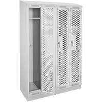 Clean Line Lockers, Bank of 4, 48" x 12" x 82", Steel, Grey, Rivet (Assembled), Perforated Equipex