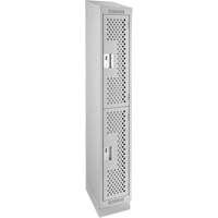 Clean Line Lockers, 2 -tier, 12" x 12" x 82", Steel, Grey, Rivet (Assembled), Perforated Equipex