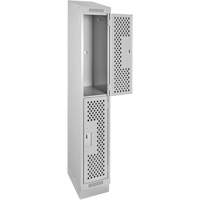 Clean Line Lockers, 2 -tier, 12" x 12" x 82", Steel, Grey, Rivet (Assembled), Perforated Equipex