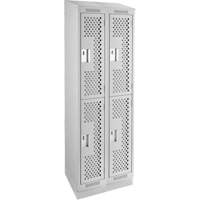 Casiers Clean Line, 2 niveaux, Bloc de 2, 24" x 18" x 82", Acier, Gris, Rivet (assembl&eacute;), Perfor&eacute; Equipex