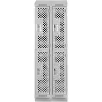 Casiers Clean Line, 2 niveaux, Bloc de 2, 24" x 18" x 82", Acier, Gris, Rivet (assembl&eacute;), Perfor&eacute; Equipex