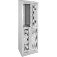 Casiers Clean Line, 2 niveaux, Bloc de 2, 24" x 18" x 82", Acier, Gris, Rivet (assembl&eacute;), Perfor&eacute; Equipex