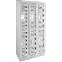 Casiers Clean Line, 2 niveaux, Bloc de 3, 36" x 18" x 82", Acier, Gris, Rivet (assembl&eacute;), Perfor&eacute; Equipex