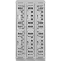 Casiers Clean Line, 2 niveaux, Bloc de 3, 36" x 18" x 82", Acier, Gris, Rivet (assembl&eacute;), Perfor&eacute; Equipex