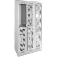 Casiers Clean Line, 2 niveaux, Bloc de 3, 36" x 18" x 82", Acier, Gris, Rivet (assembl&eacute;), Perfor&eacute; Equipex