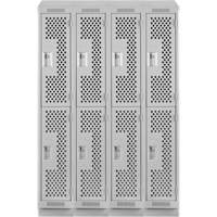Clean Line Lockers, 2 -tier, Bank of 4, 48" x 18" x 82", Steel, Grey, Rivet (Assembled), Perforated Equipex