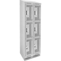 Clean Line Lockers, 3 -tier, Bank of 2, 24" x 15" x 82", Steel, Grey, Rivet (Assembled), Perforated Equipex