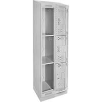 Clean Line Lockers, 3 -tier, Bank of 2, 24" x 15" x 82", Steel, Grey, Rivet (Assembled), Perforated Equipex