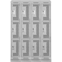 Clean Line Lockers, 3 -tier, Bank of 4, 48" x 15" x 82", Steel, Grey, Rivet (Assembled), Perforated Equipex