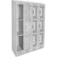 Clean Line Lockers, 3 -tier, Bank of 4, 48" x 15" x 82", Steel, Grey, Rivet (Assembled), Perforated Equipex