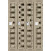 Clean Line Lockers, Bank of 4, 48" x 12" x 72", Steel, Beige, Rivet (Assembled), Perforated Equipex
