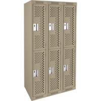 Clean Line Lockers, 2 -tier, Bank of 3, 36" x 15" x 72", Steel, Beige, Rivet (Assembled), Perforated Equipex