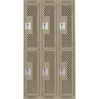 Clean Line Lockers, 2 -tier, Bank of 3, 36" x 15" x 72", Steel, Beige, Rivet (Assembled), Perforated Equipex