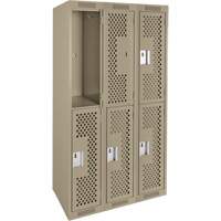 Clean Line Lockers, 2 -tier, Bank of 3, 36" x 15" x 72", Steel, Beige, Rivet (Assembled), Perforated Equipex