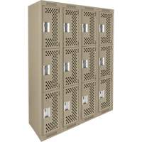 Casiers Clean Line, 3 niveaux, Bloc de 4, 48" x 12" x 72", Acier, Beige, Rivet (assembl&eacute;), Perfor&eacute; Equipex