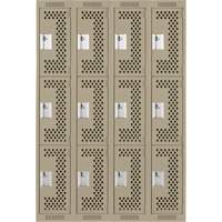 Casiers Clean Line, 3 niveaux, Bloc de 4, 48" x 12" x 72", Acier, Beige, Rivet (assembl&eacute;), Perfor&eacute; Equipex