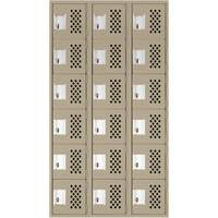 Assembled Lockerettes Clean Line Perforated Economy Lockers, 6 -tier, Bank of 3, 18" x 72" x 12", Steel Equipex