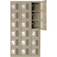 Assembled Lockerettes Clean Line Perforated Economy Lockers, 6 -tier, Bank of 3, 18" x 72" x 12", Steel Equipex