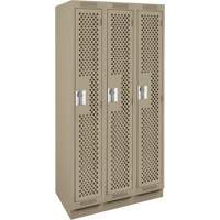 Clean Line Lockers, Bank of 3, 36" x 15" x 76", Steel, Beige, Rivet (Assembled), Perforated Equipex