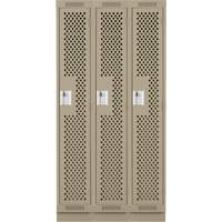Clean Line Lockers, Bank of 3, 36" x 15" x 76", Steel, Beige, Rivet (Assembled), Perforated Equipex